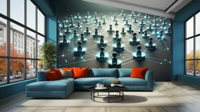 a minimalist 3d network glowing nodes interconnected in a high-tech network representing the complex Wall mural