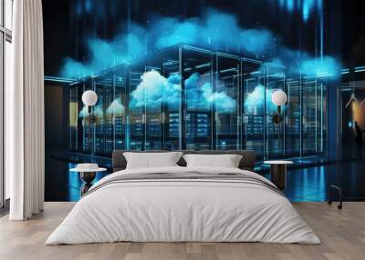 Cloud Computing Digital Information Data Center Technology. Computer Information Storage. Cybersecurity 3d Illustration Wall mural