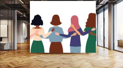 8 March Women's day. A group of women standing together and holding hands. Vector illustration.  Wall mural