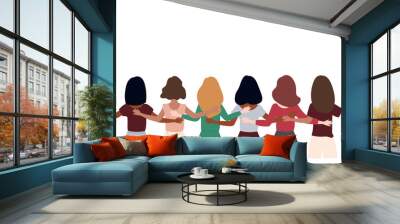 8 March Women's day. A group of women standing together and holding hands. Vector illustration.  Wall mural