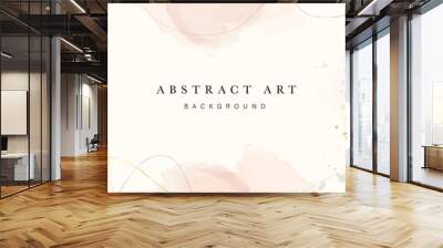 Abstract art background vector. Luxury minimal style wallpaper with golden line art flower and botanical leaves, Organic shapes, Watercolor. Vector background for banner, poster, Web and packaging. Wall mural