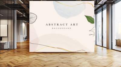 Abstract art background vector. Luxury minimal style wallpaper with golden line art flower and botanical leaves, Organic shapes, Watercolor. Vector background for banner, poster, Web and packaging. Wall mural