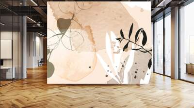 abstract art background vector. minimal style wallpaper with floral line art and watercolor backgrou Wall mural