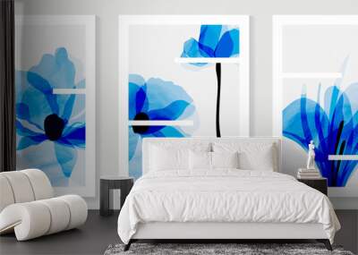 Abstract art blue flower background vector. wall art design with watercolor art texture from floral and botanical flower, x-ray botanical leaves design  Vector illustration. Wall mural