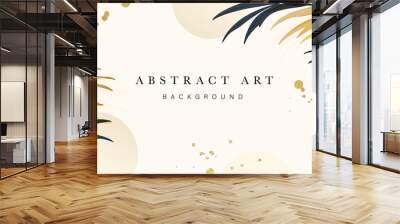 Abstract art gold tropical leaves background vector. Luxury wallpaper with watercolor, tropical leaf framed, palm leaf, flower,Vivid foliage, exotic green and gold brush glitter. Wall mural