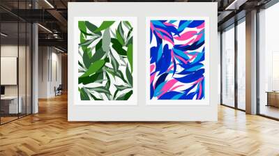 Abstract art nature background vector. Modern shape line art wallpaper. Boho foliage botanical tropical leaves and floral pattern design for home deco, wall art, social media post and story background Wall mural