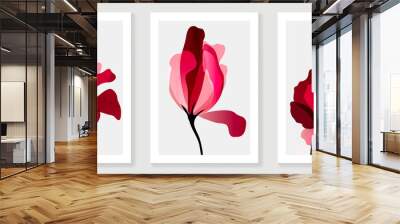 Abstract art red flower background vector. wall art design with watercolor art texture from floral and botanical flower, x-ray botanical leaves design  Vector illustration. Wall mural