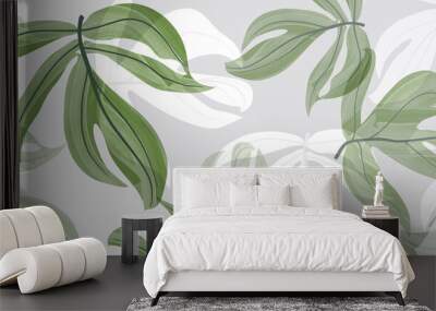 Abstract art tropical leaves background vector. Wallpaper design with watercolor art texture from palm leaves, Jungle leaves, monstera leaf, exotic botanical floral pattern. Design for banner, cover,  Wall mural