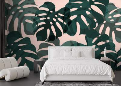 Abstract art tropical leaves background vector. Wallpaper design with watercolor art texture from palm leaves, Jungle leaves, monstera leaf, exotic botanical floral pattern. Design for banner, cover,  Wall mural