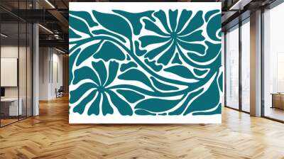 Abstract botanical art background vector. Natural hand drawn pattern design with green flower, branches. Simple contemporary style illustrated Design for fabric, print, cover, banner, wallpaper. Wall mural