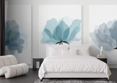 Abstract flower vector arts background. Wall art design with watercolor and transparency vector effect. Floral and leaves wall decoration.  Wall mural