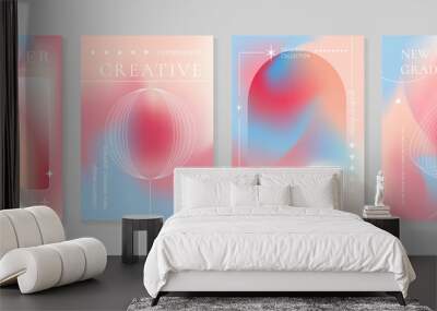 Abstract fluid gradient background vector. Minimalist style cover template with geometric shapes, colorful and liquid color. Modern wallpaper design perfect for social media, idol poster, photo frame. Wall mural