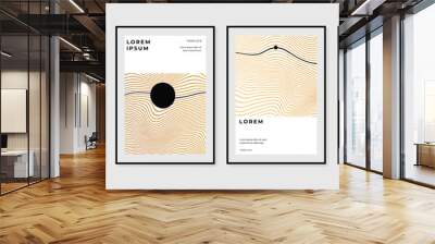 Abstract golden line cover template. Gold wave line pattern in minimal dynamic design on warm tone background. Luxury and elegant poster template suitable for prints, wallpaper and interior. Wall mural