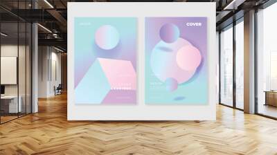 Abstract gradient background vector set. Minimalist style cover template with vibrant pastel perspective 3d geometric prism shapes collection. Design for social media, poster, cover, banner, flyer. Wall mural