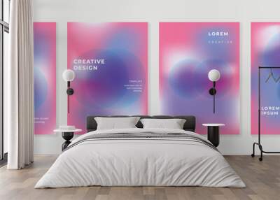 Abstract gradient fluid liquid cover template. Set of modern poster with vibrant graphic color, hologram, circle bubbles, star elements. Minimal style design for brochure, flyer, wallpaper, banner. Wall mural