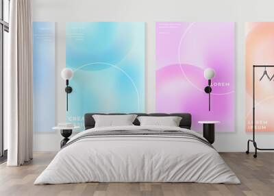 Abstract gradient fluid liquid cover template. Set of modern poster with vibrant graphic color, hologram, circle bubbles, star elements. Minimal style design for brochure, flyer, wallpaper, banner. Wall mural