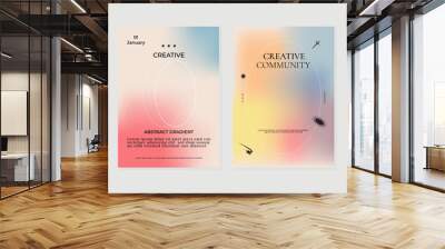 Abstract gradient fluid liquid cover template. Set of modern poster with vibrant graphic color, hologram, circle bubbles, star elements. Minimal style design for brochure, flyer, wallpaper, banner. Wall mural