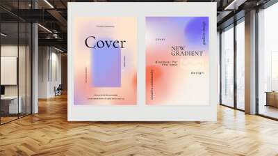 Abstract gradient fluid liquid cover template. Set of modern poster with vibrant graphic color, hologram, circle bubbles, star elements. Minimal style design for brochure, flyer, wallpaper, banner. Wall mural