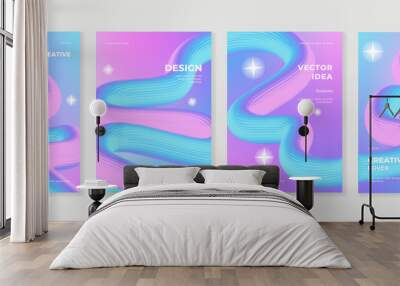 Abstract gradient fluid liquid cover template. Set of modern poster with vibrant graphic pastel and blurred color. Minimal blue and pink color design for flyer brochure, background, wallpaper, banner. Wall mural