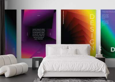 Abstract gradient poster background vector set. Minimalist style cover template with vibrant perspective 3d geometric prism shapes collection. Ideal design for social media, cover, banner, flyer. Wall mural