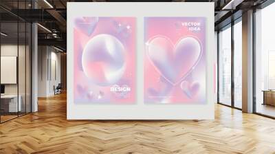 Abstract gradient Y2K style template cover vector set. Happy Valentine's Day decorate with trendy gradient heart vibrant y2k colorful background. Design for greeting card, fashion, commercial, banner. Wall mural