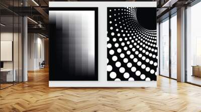 Abstract monochrome gradient poster background vector set. Modern cover template with black and white perspective geometric  prism shape, halftone dot. Ideal design for social media, banner, ads. Wall mural