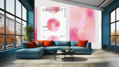 Abstract pink gradient liquid cover template. Set of modern poster with vibrant graphic color, hologram, bubbles, circle shapes, frame. Futuristic design for brochure, flyer, wallpaper, banner. Wall mural