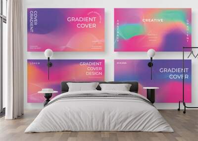 Abstract vibrant gradient cover template. Set of modern poster with gradient wavy lines, Line distortion. Gradient futuristic background for brochure, flyer, wallpaper, banner, business card. Wall mural