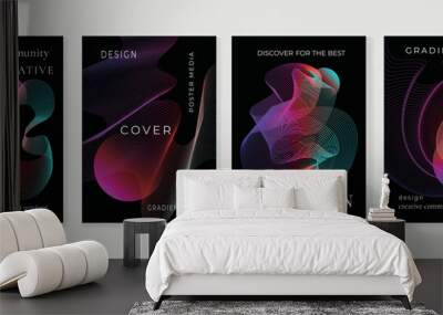 Abstract vibrant gradient line background vector. Futuristic style cover template with line distortion, wave and curved lines. Modern wallpaper design perfect for social media, idol poster, ads. Wall mural