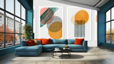 Abstract wall arts vector collection.  Earth tones organic shape Art brush design for wall framed prints, canvas prints, poster, home decor, cover, wallpaper. Vector illustration Wall mural