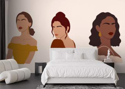 abstract woman vector. female portraits illustration collection. illustration makeup face, digital f Wall mural