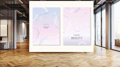 Aesthetic poster design set. Cute gradient holographic background vector with geometric shape, gradient mesh bubble. Beauty ideal design for social media, cosmetic product, promote, banner, ads. Wall mural