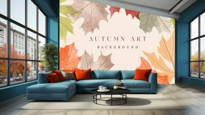 Autumn foliage in watercolor vector background. Abstract wallpaper design with maple leaves, leaf border, frame. Elegant botanical in fall season illustration suitable for fabric, prints, cover. Wall mural