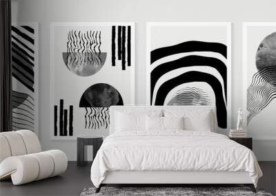 Black and white abstract wall arts vector. Hand draw Organic shape design for wall framed prints, canvas prints, poster, home decor, cover, wallpaper. Vector illustration Wall mural