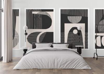 Black and white abstract wall arts vector. Hand draw Organic shape design for wall framed prints, canvas prints, poster, home decor, cover, wallpaper. Vector illustration Wall mural