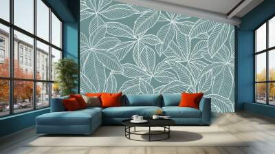 Botanical foliage line art background vector illustration. Tropical palm leaves white drawing contour pattern background. Design for wallpaper, home decor, packaging, print, poster, cover, banner. Wall mural