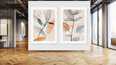 Botanical wall art vector set. Water color boho foliage line art drawing with  abstract shape.  Abstract Plant Art design for print, cover, wallpaper, Minimal and  natural wall art. Wall mural