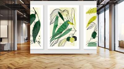 Botanical wall art vector set. Water color boho foliage line art drawing with  abstract shape.  Abstract Plant Art design for print, cover, wallpaper, Minimal and  natural wall art. Wall mural