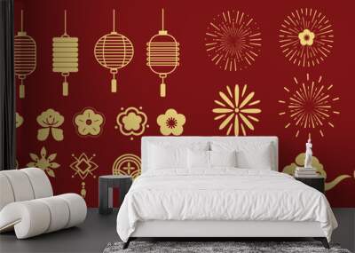 chinese new year icons vector set. chinese paper lantern and red lamp isolated icons of asian lunar  Wall mural