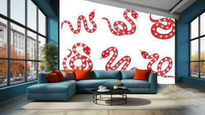 Chinese New Year snake design vector set. Element zodiac sign year of the snake with cherry blossom flower pattern on snake red color. Illustration design of background, card, sticker, calendar. Wall mural