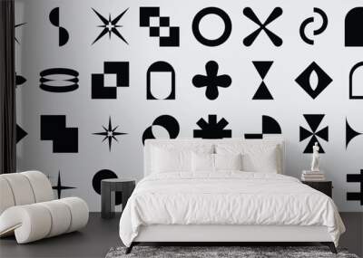 collection of geometric shapes on white background. abstract black color icon element of star, spark Wall mural