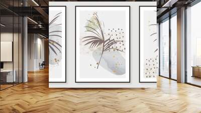 Contemporary botanical prints wall art. Abstract art background with Golden line art, palm and tropical leaves. watercolor canvas frame design for prints and home decor. Vector illustration. Wall mural