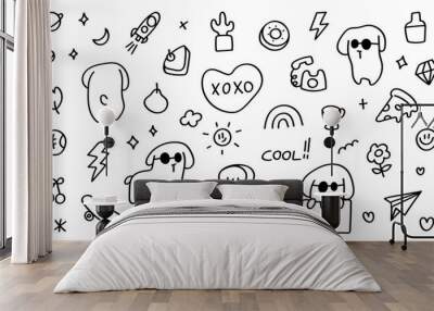 Cute and fun dog hand drawn doodle design vector. Wall mural