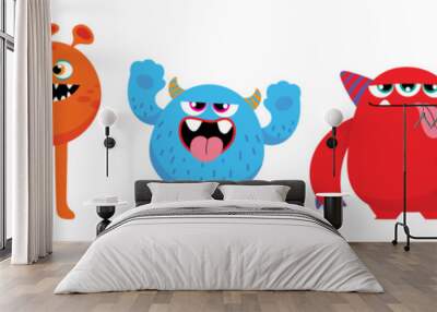 Cute and Kawaii monster kids icon set. Collection of cute cartoon monster in different playful characters. Funny devil, alien, demon and creature flat vector design for comic, education, presentation. Wall mural