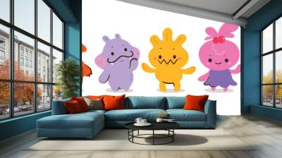 Cute and Kawaii monster kids icon set. Collection of cute cartoon monsters in different joyful characters. Funny devil, alien, demon and creature flat vector design for comic, education, presentation. Wall mural