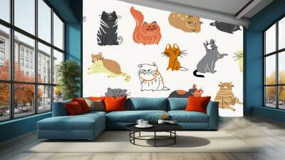 Cute cats watercolor doodle vector set. Cartoon cat or kitten characters design collection with flat color in different poses. Set of purebred pet animals isolated on white background. Wall mural