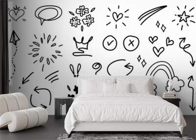 Cute doodle collection with arrows, love, kids, toys hand drawn, minimal hand doodle design element vector illustration. Wall mural