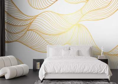 Elegant abstract line art on white background. Luxury hand drawn and golden texture with gold gradient wavy line. Shining wave line design for wallpaper, banner, prints, covers, wall art, home decor. Wall mural