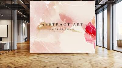 Flower watercolor art background vector. Wallpaper design with floral paint brush line art. leaves and flowers nature design for cover, wall art, invitation, fabric, poster, canvas print. Wall mural