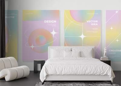 Fluid gradient background vector. Cute and minimalist style posters, Photo frame cover, wall arts with pastel colorful geometric shapes and liquid color. Modern wallpaper design for social media, idol Wall mural